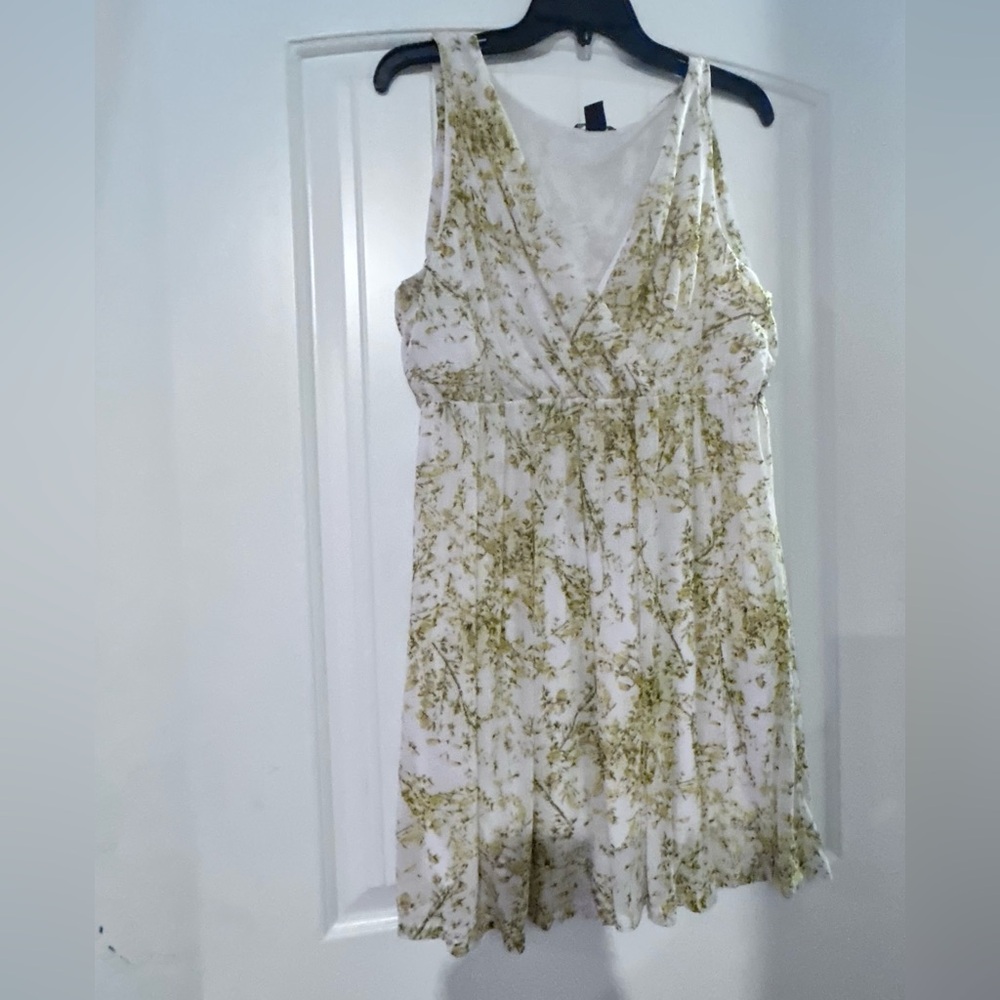 H&M White Mini Dress with Olive Floral Print